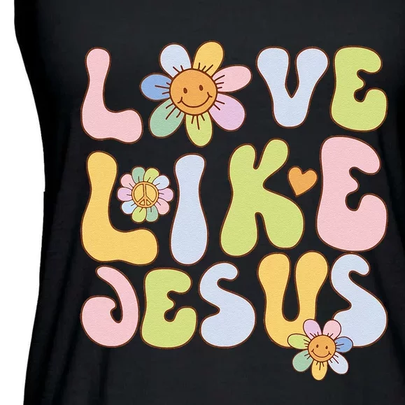 Groovy Love Like Jesus Religious God Christian Ladies Essential Flowy Tank