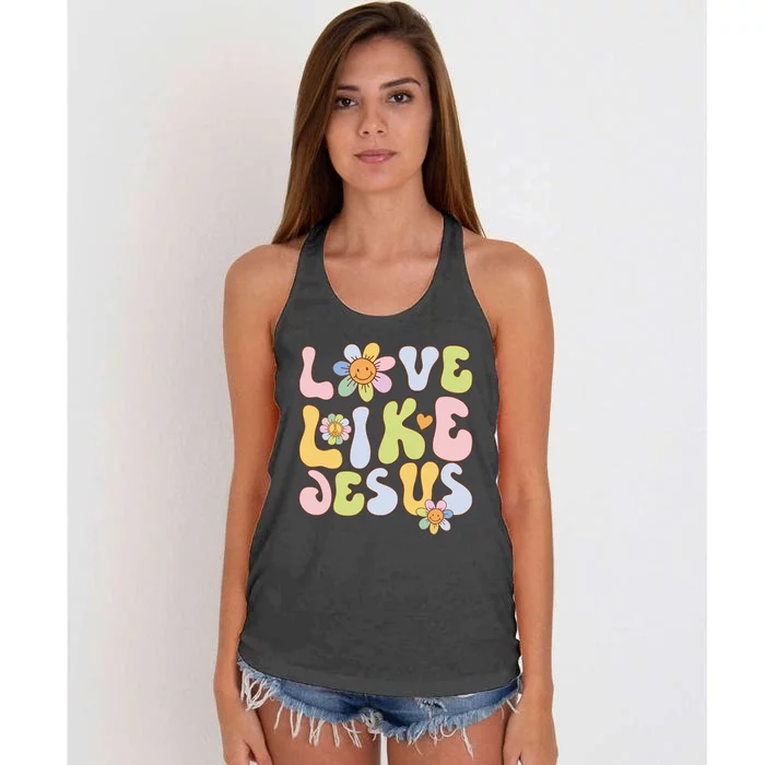 Groovy Love Like Jesus Religious God Christian Women's Knotted Racerback Tank