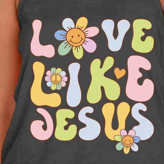 Groovy Love Like Jesus Religious God Christian Women's Knotted Racerback Tank