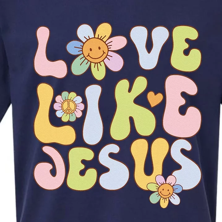 Groovy Love Like Jesus Religious God Christian Sueded Cloud Jersey T-Shirt