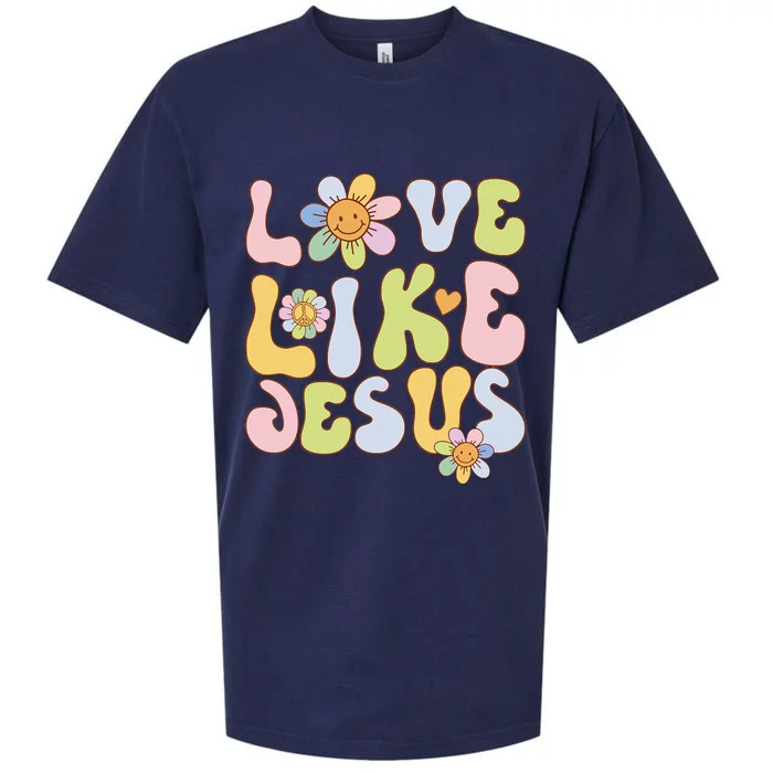 Groovy Love Like Jesus Religious God Christian Sueded Cloud Jersey T-Shirt