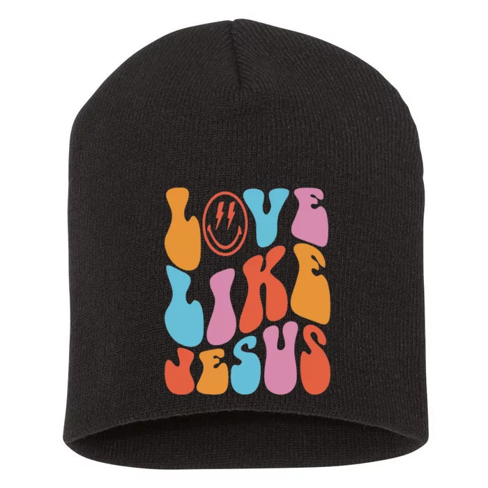 groovy Love Like Jesus Smile Face Aesthetic Trendy Short Acrylic Beanie