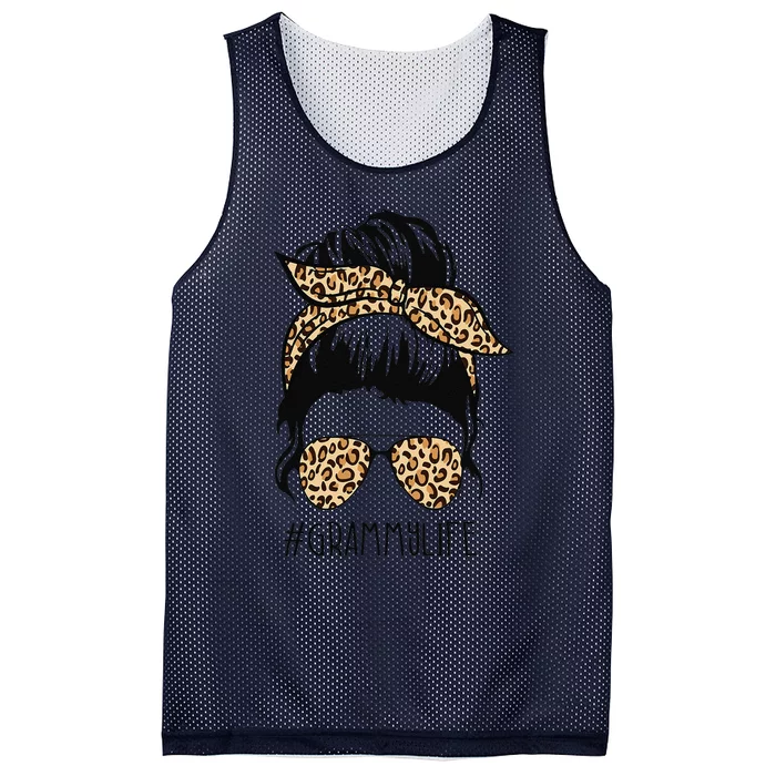 Grammy Life Leopard Messy Bun Funny Grammy Mother's Day Gift Mesh Reversible Basketball Jersey Tank