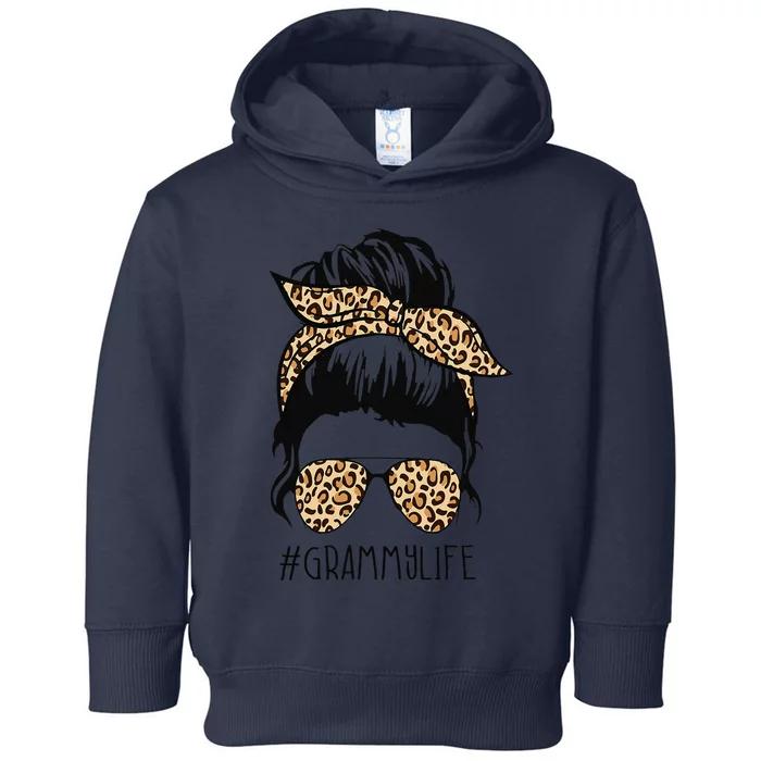 Grammy Life Leopard Messy Bun Funny Grammy Mother's Day Gift Toddler Hoodie