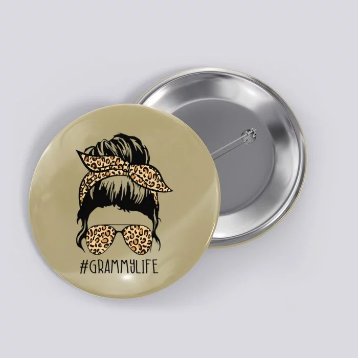 Grammy Life Leopard Messy Bun Funny Grammy Mother's Day Gift Button