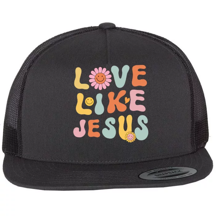 Groovy Love Like Jesus Religious God Women Christian Flat Bill Trucker Hat