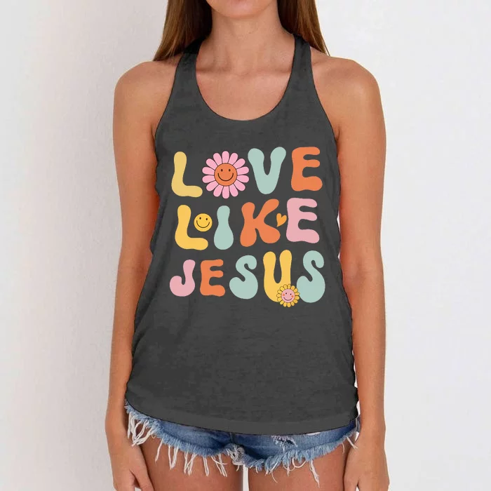 Groovy Love Like Jesus Religious God Women Christian Women's Knotted Racerback Tank