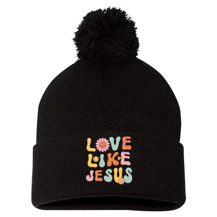 Groovy Love Like Jesus Religious God  Christian Pom Pom 12in Knit Beanie