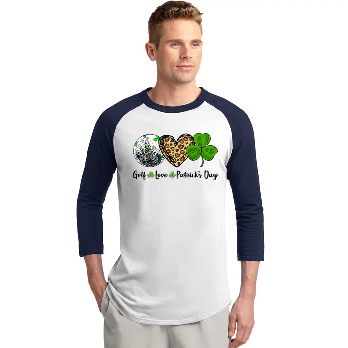 Golf Love Leopard Heart Shamrock St Patrick's Day Funny Gift Baseball Sleeve Shirt