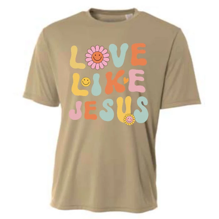 Groovy Love Like Jesus Religious God Christian Words On Back Cooling Performance Crew T-Shirt