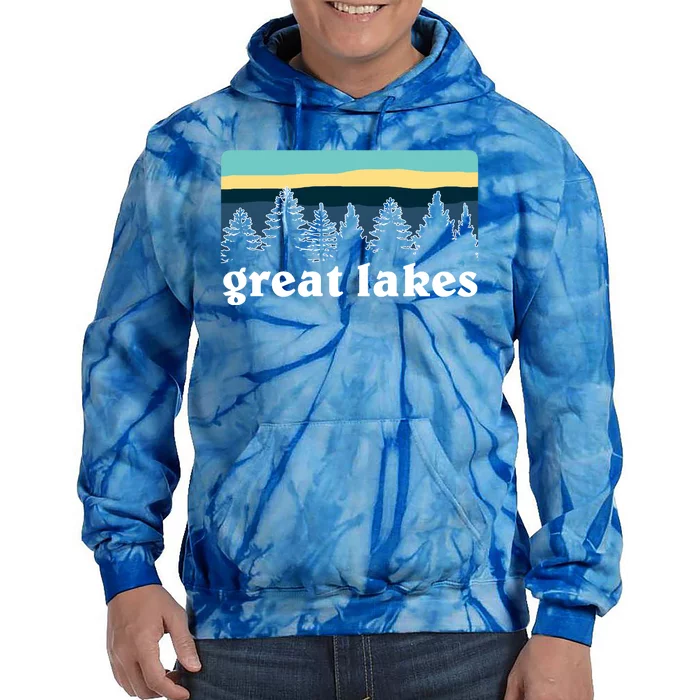 Great Lakes Lake Life Sunset Pine Tree Forest Gift Tie Dye Hoodie