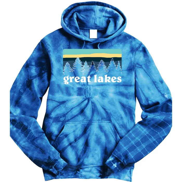 Great Lakes Lake Life Sunset Pine Tree Forest Gift Tie Dye Hoodie