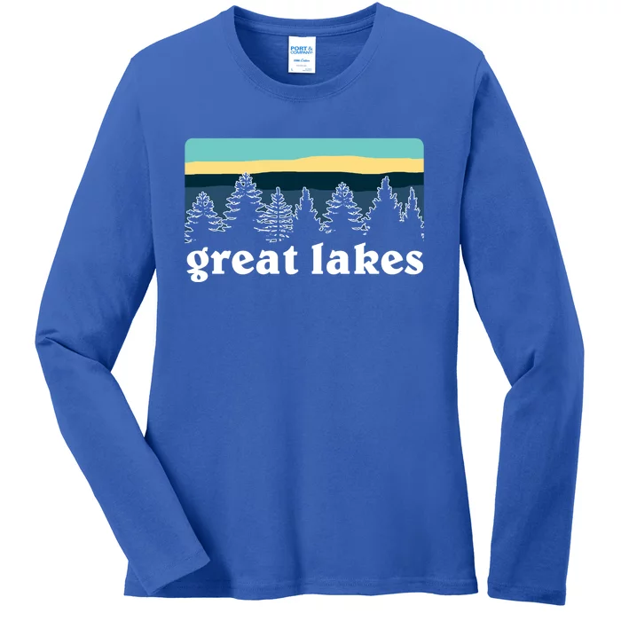 Great Lakes Lake Life Sunset Pine Tree Forest Gift Ladies Long Sleeve Shirt