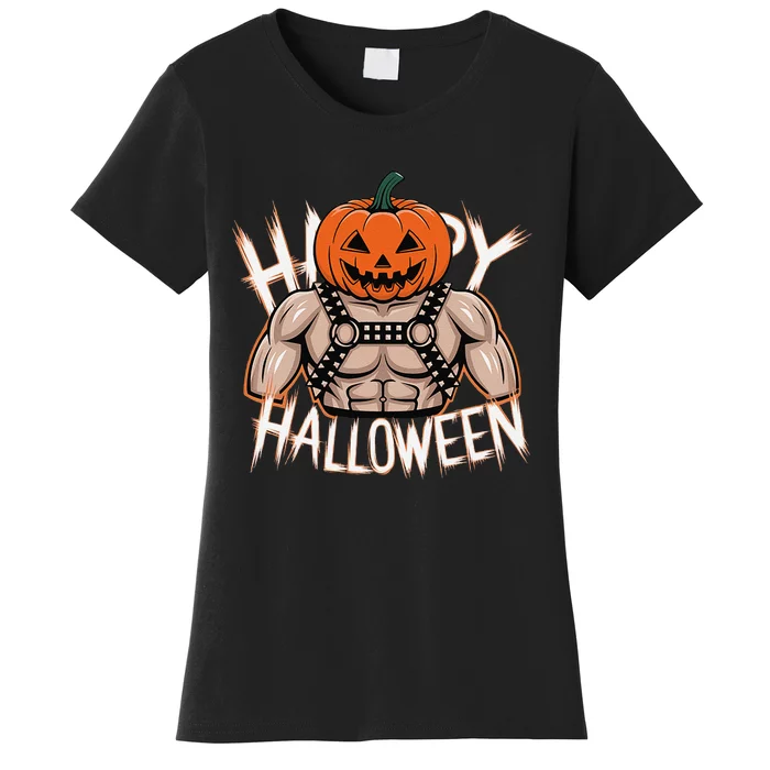 Gay Leather Muscle Jock Leather Harness Halloween Women's T-Shirt