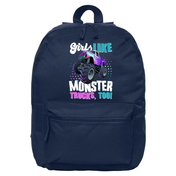 Girls Like Monster Trucks Too! 16 in Basic Backpack