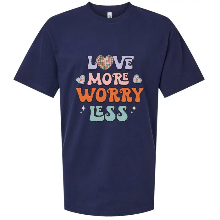 Groovy Love More Worry Less Retro Valentine Gift For Valentine Day Sueded Cloud Jersey T-Shirt