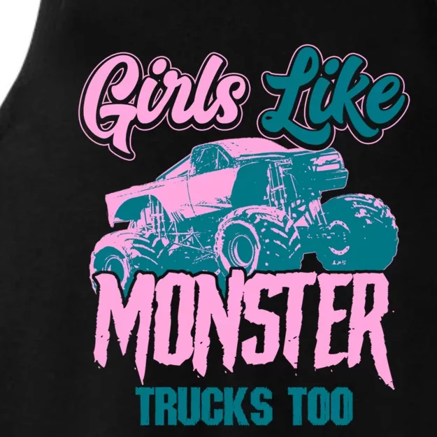 Girls Like Monster Trucks Too Gift Funny Big Monster Trucks Cool Gift Ladies Tri-Blend Wicking Tank