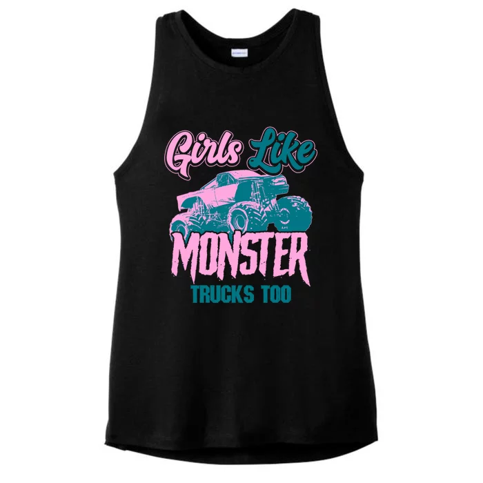 Girls Like Monster Trucks Too Gift Funny Big Monster Trucks Cool Gift Ladies Tri-Blend Wicking Tank