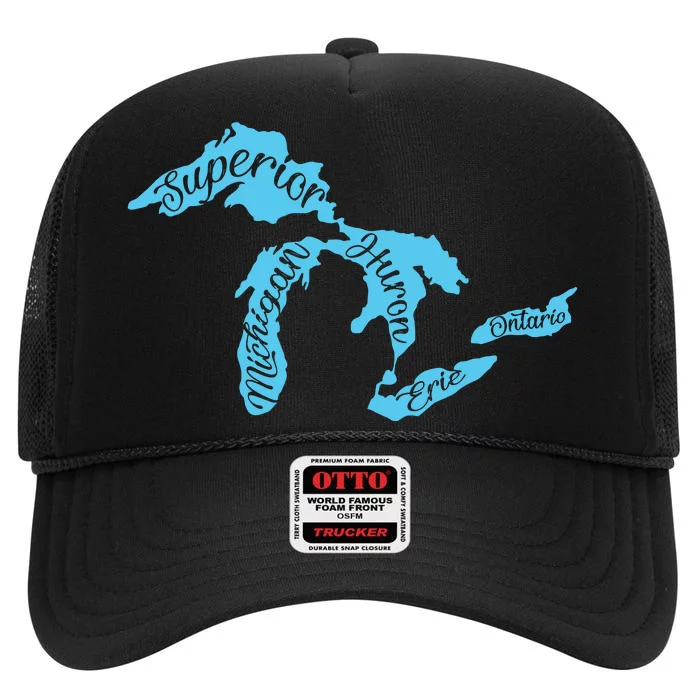 Great Lakes Michigan Detroit Michigan Great Lakes High Crown Mesh Trucker Hat