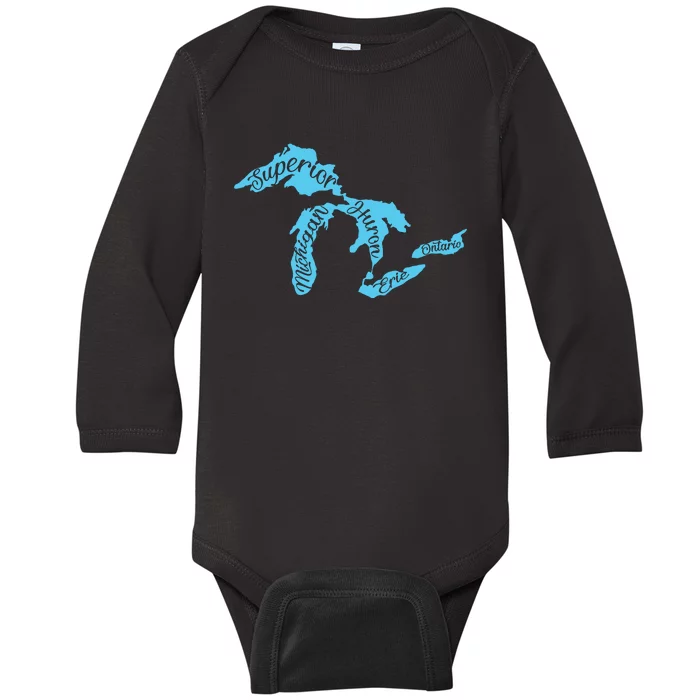 Great Lakes Michigan Detroit Michigan Great Lakes Baby Long Sleeve Bodysuit