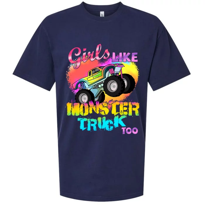 Girls Like Monster Trucks Too Girl Monster Truck Gift Sueded Cloud Jersey T-Shirt