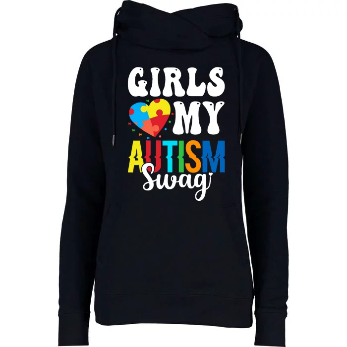 Girl Love My Autism Swag Funny Autistic Boy Awareness Womens Funnel Neck Pullover Hood