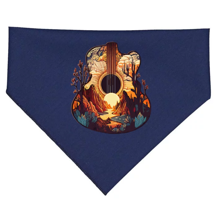 Guitar Landscape Music Lover Acoustic Guitar Player Graphic USA-Made Doggie Bandana