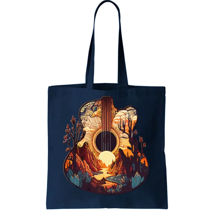 Guitar Landscape Music Lover Acoustic Guitar Player Graphic Tote Bag