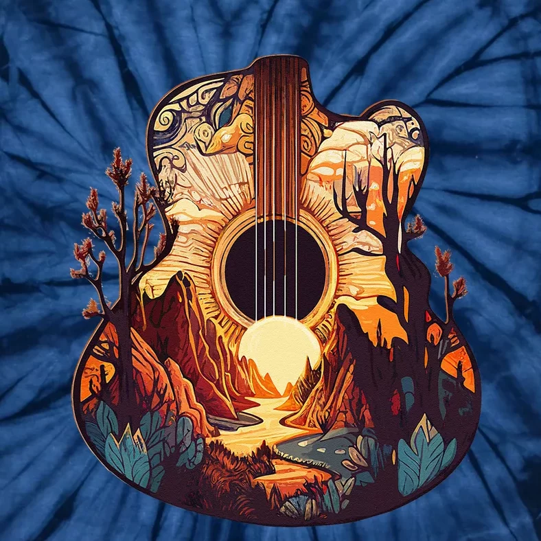 Guitar Landscape Music Lover Acoustic Guitar Player Graphic Tie-Dye T-Shirt