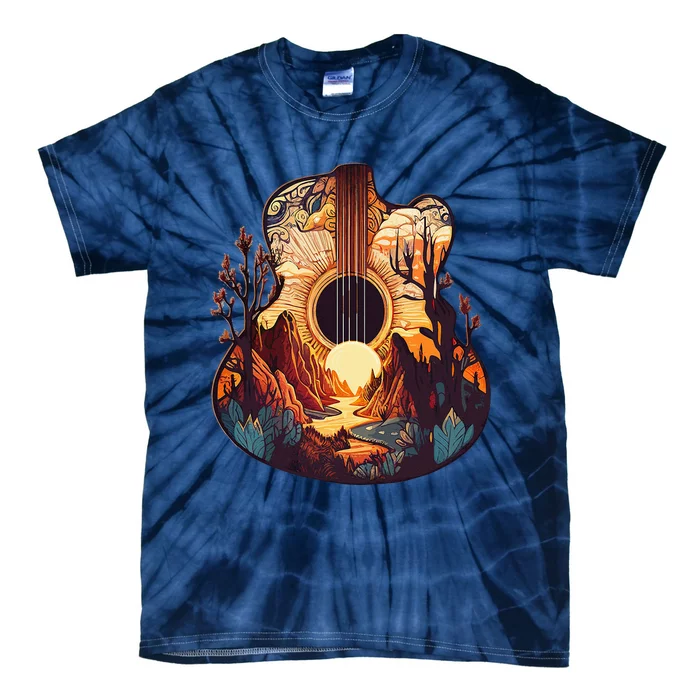 Guitar Landscape Music Lover Acoustic Guitar Player Graphic Tie-Dye T-Shirt