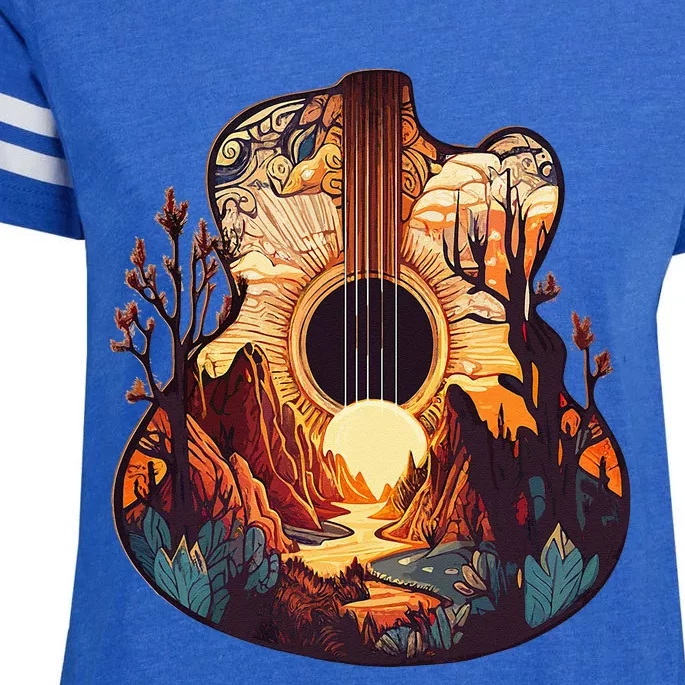 Guitar Landscape Music Lover Acoustic Guitar Player Graphic Enza Ladies Jersey Football T-Shirt