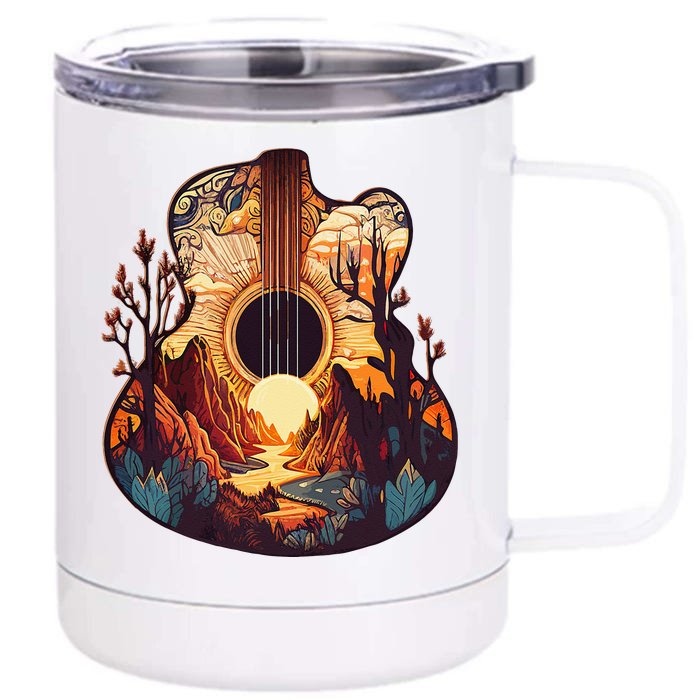 Guitar Landscape Music Lover Acoustic Guitar Player Graphic Front & Back 12oz Stainless Steel Tumbler Cup