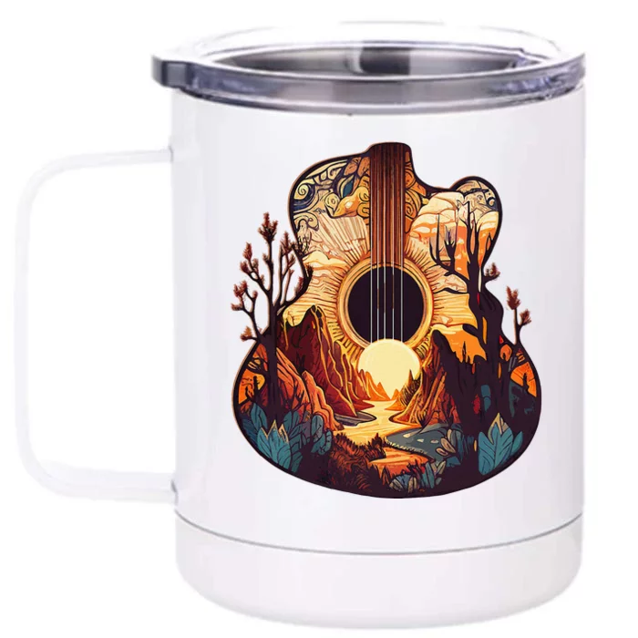 Guitar Landscape Music Lover Acoustic Guitar Player Graphic Front & Back 12oz Stainless Steel Tumbler Cup