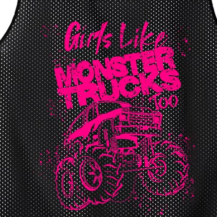 Girl Like Monster Trucks Too | Cool Racers Funny Cars Gift Mesh Reversible Basketball Jersey Tank