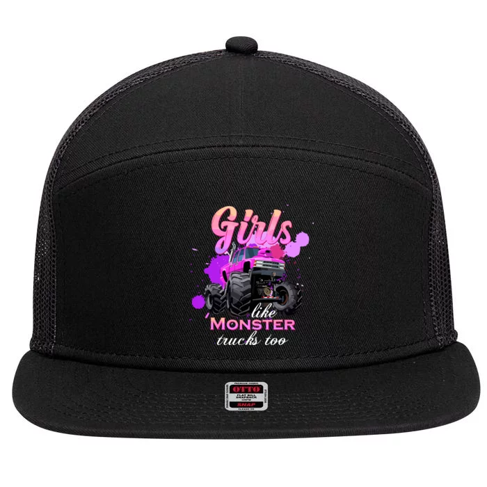 Girl Like Monster Trucks Birthday Gift For Girl 7 Panel Mesh Trucker Snapback Hat