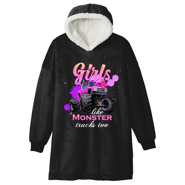 Girl Like Monster Trucks Birthday Gift For Girl Hooded Wearable Blanket