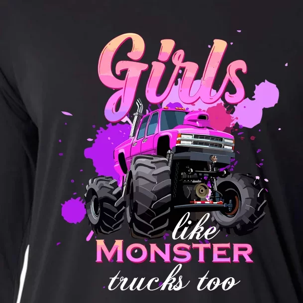 Girl Like Monster Trucks Birthday Gift For Girl Cooling Performance Long Sleeve Crew