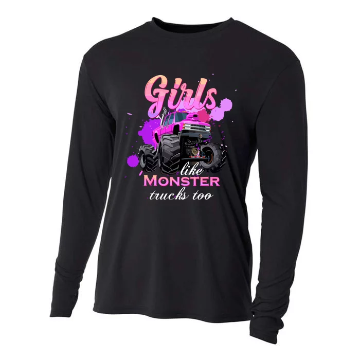 Girl Like Monster Trucks Birthday Gift For Girl Cooling Performance Long Sleeve Crew