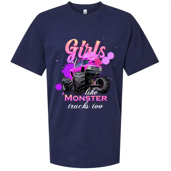 Girl Like Monster Trucks Birthday Gift For Girl Sueded Cloud Jersey T-Shirt