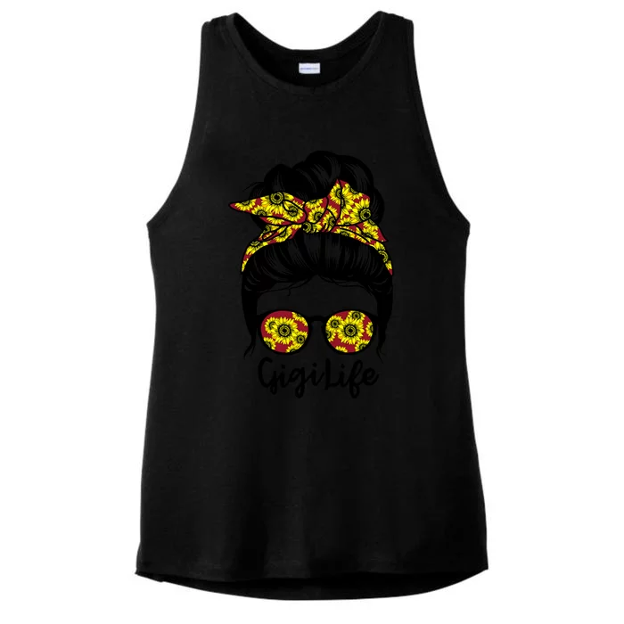 Gigi Life Messy Bun Hair Funny Sunflower Gigi Gift Ladies Tri-Blend Wicking Tank