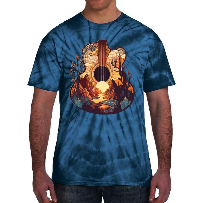 Guitar Landscape Music Lover Acoustic Guitar Player Graphic Tie-Dye T-Shirt