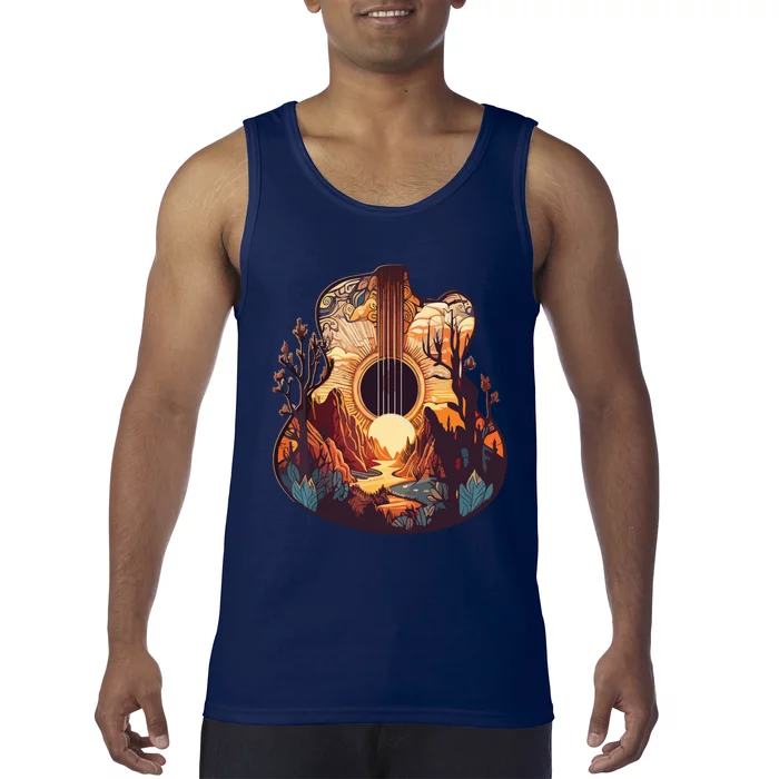 Guitar Landscape Music Lover Acoustic Guitar Player Graphic Tank Top