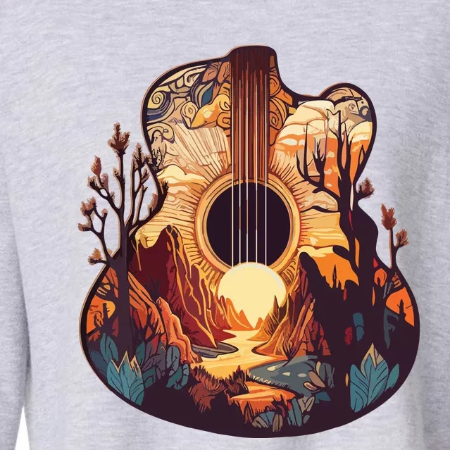 Guitar Landscape Music Lover Acoustic Guitar Player Graphic Cropped Pullover Crew