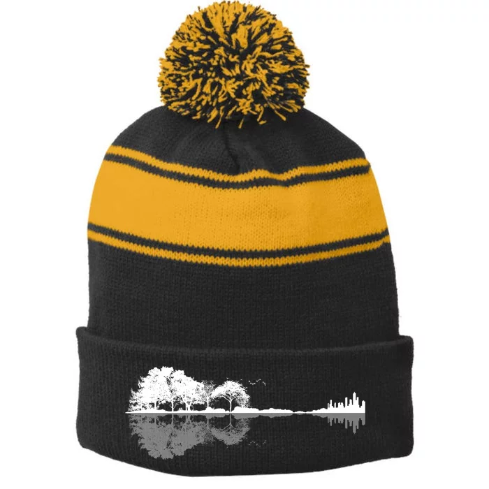 Guitar Lake Nature Wilderness Graphic Stripe Pom Pom Beanie