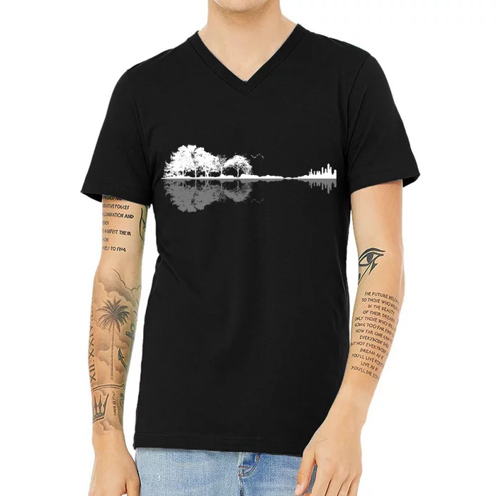 Guitar Lake Nature Wilderness Graphic V-Neck T-Shirt