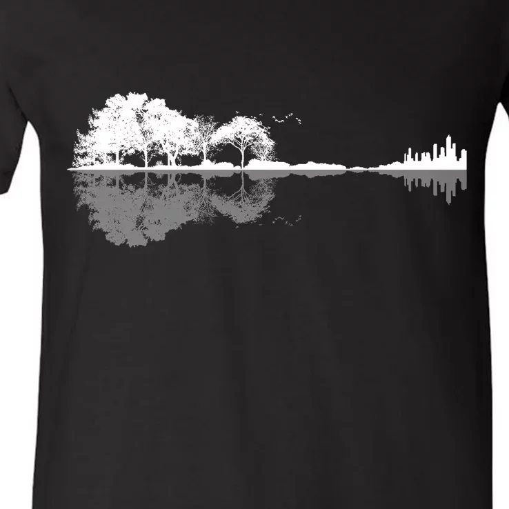 Guitar Lake Nature Wilderness Graphic V-Neck T-Shirt