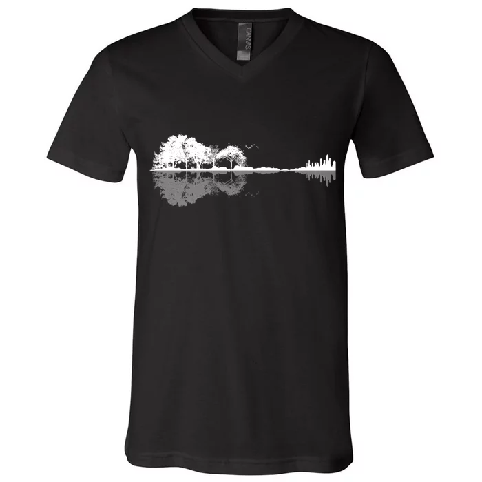 Guitar Lake Nature Wilderness Graphic V-Neck T-Shirt