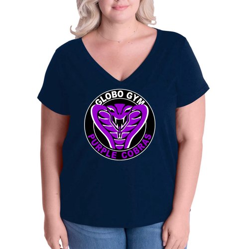 Globo Gym Purple Cobras Gym Women's V-Neck Plus Size T-Shirt