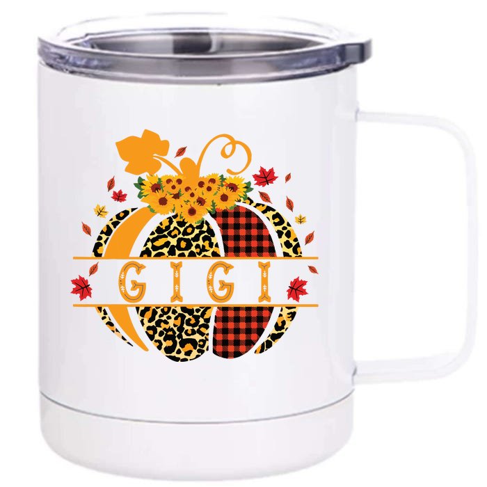 Gigi Leopard Print Pumpkin For Grandma Gigi Women Fall Front & Back 12oz Stainless Steel Tumbler Cup