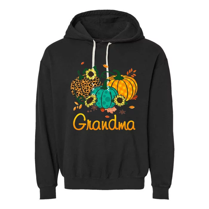 Grandma Leopard Pumpkin Family Matching Thanksgiving Day Garment-Dyed Fleece Hoodie